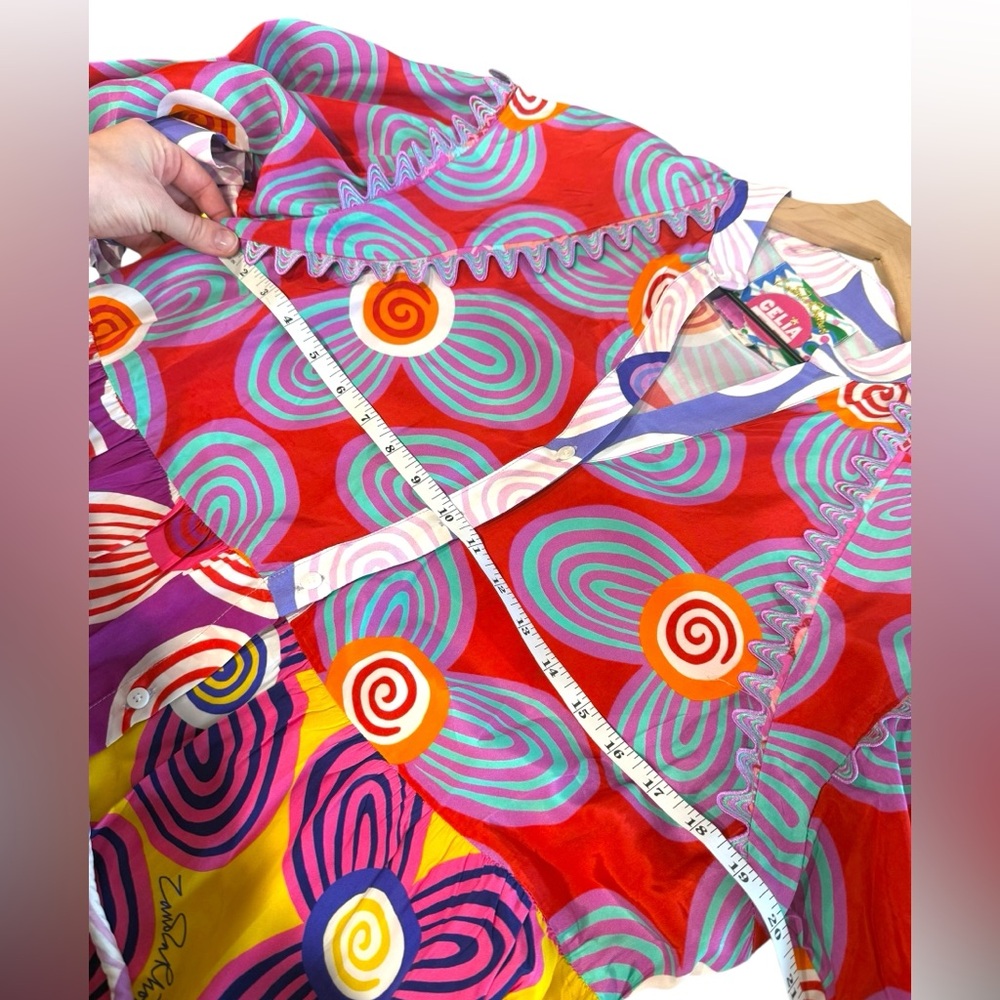 Celia B Maryann V-Neck Mixed Print Midi Dress Button Bright Whimsy Size L - Picture 12 of 16